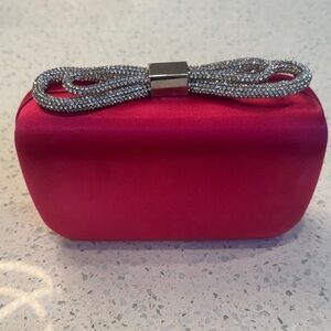 Olga Berg Fuchsia Clutch with Silver Chain